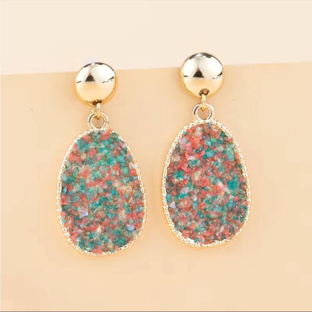 NWT Multi-color confetti stone gold plated avant-garde drop earrings new